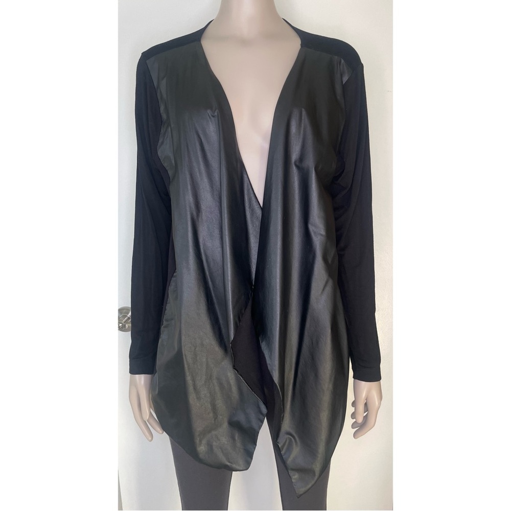 New York & Company Black Vegan Leather Cardigan